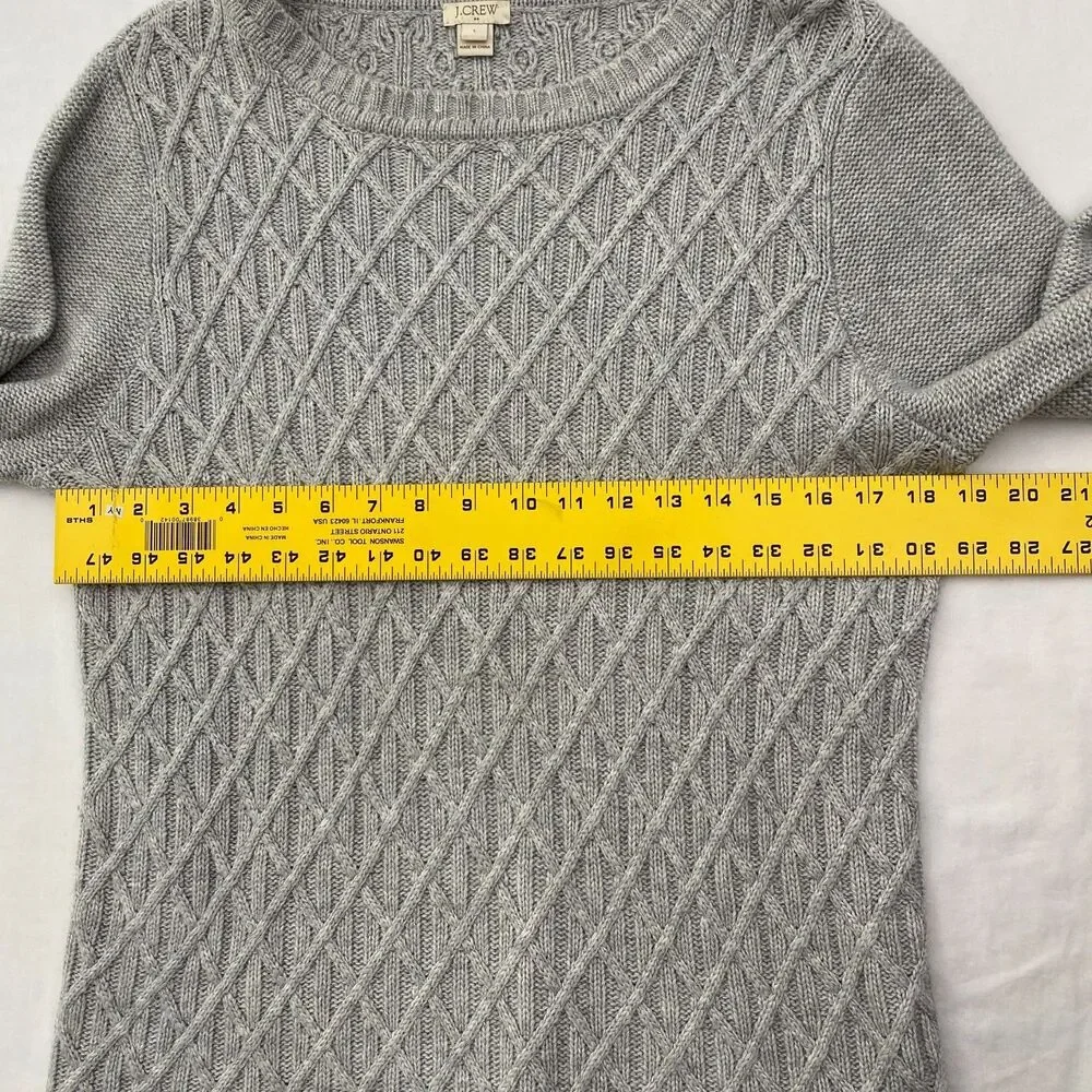 J Crew Cable Knit Sweater Womens Large Gray Wool Blend Cozy Classic Preppy
